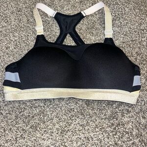 Victoria secret racer back sports bra black gold and silver in size 34B